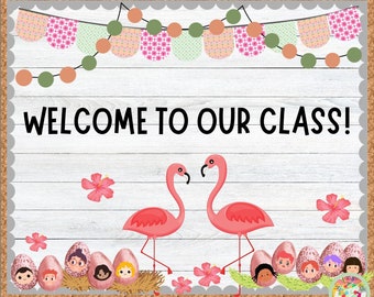 Back to School, Flamingo Bulletin Board Kit, Classroom Decor or Door decor kit, Activities, Classroom Decor