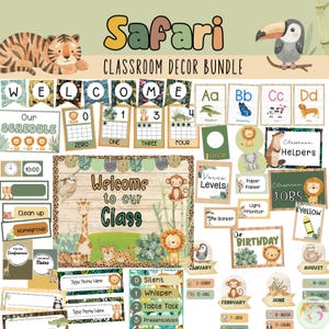 Safari Classroom Decor Bundle | Neutral Animal Themed | Jungle Classroom Decor | Editable | Digital Download