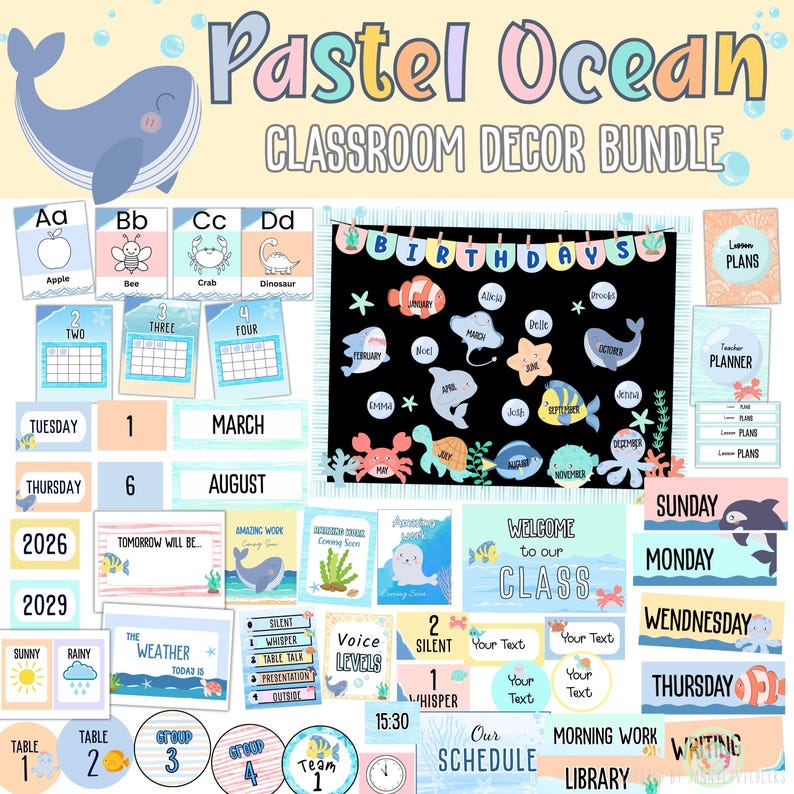 Pastel Ocean Classroom Decor Bundle Under the Sea Theme Printable ...