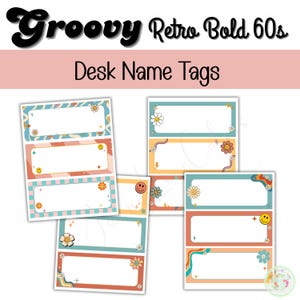 Name Tags Plates | Editable Names Desk Tags | Groovy Retro Bold 60s ...