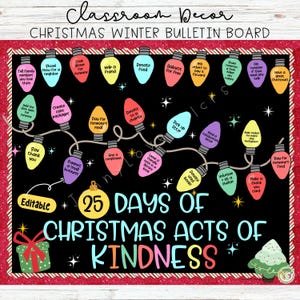 Kit para tablón de anuncios navideño sobre la bondad: Decoración navideña para el aula (Descarga digital)