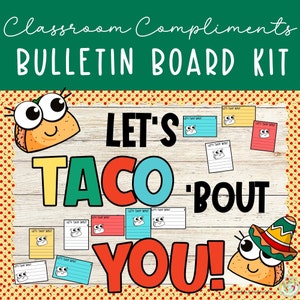 Klaslokaal Complimenten Taco Prikbord | Deurdecoratie |  Shout Out prikbordkit | Afdrukbare kaart voor personeelswaardering