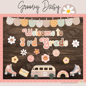 Daisy Classroom Decor Bulletin Board Kit | Door Decor | Groovy Retro Theme | August Bulletin Board