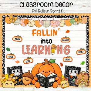 Anslagstavla för höstklassrum | Pumpa-, äpple- och lövdekor (digital nedladdning)
