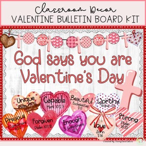 Valentine&#39;s Day Church Bulletin Board | God Jesus classroom decor | February Bulletin Board Kit | Editable