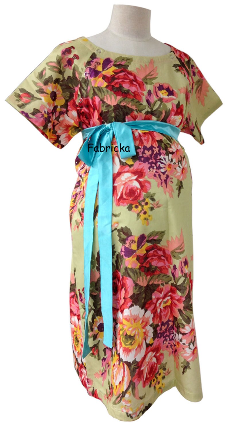 Maternity Hospital Gown Light Green Flower Blooms Maternity Etsy