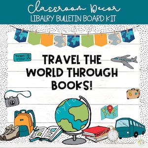 Kit de tablón de anuncios con temática de aventuras La geografía te lleva a lugares Amante de la biblioteca