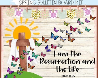 He Is Risen, Easter Bulletin Board Kit, Spring Classroom Decor, Christian School, Sunday School, Religion