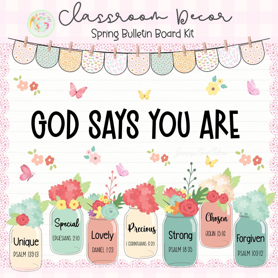 Christian Spring Bulletin Board Kit: God Says You Are Affirmations ...