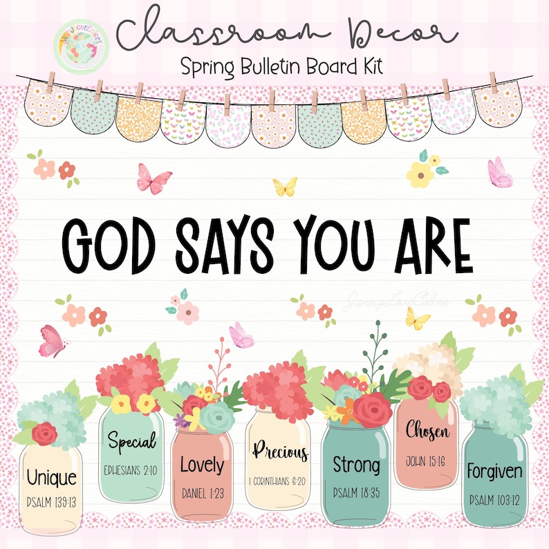 Christian Spring Bulletin Board Kit: God Says You Are Affirmations ...