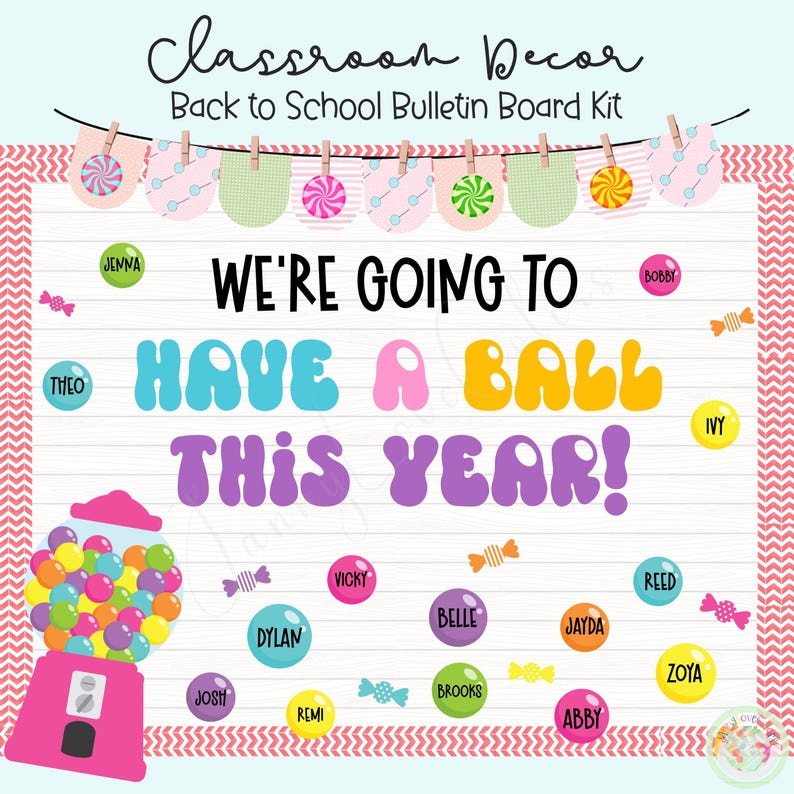 Gumball Bulletin Board Decor: Back to School Classroom Display (digital ...