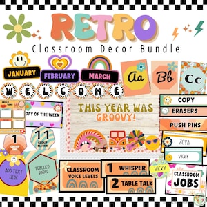 Retro Classroom Decor Bundle, Classroom Decor Kit, Printable Decor, Retro Classroom Theme, Groovy Classroom Decor, Groovy Classroom Theme