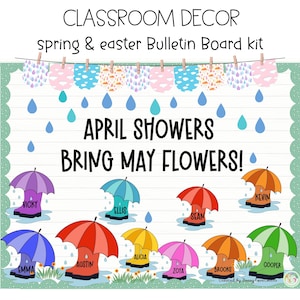 Spring Bulletin Board Kit | April Showers Bring May Flowers | Door Decor | Spring Craft | Editable