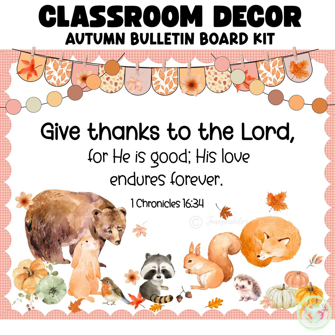 Woodland Fall Christian Bulletin Board Kit | Bible Verse Classroom ...