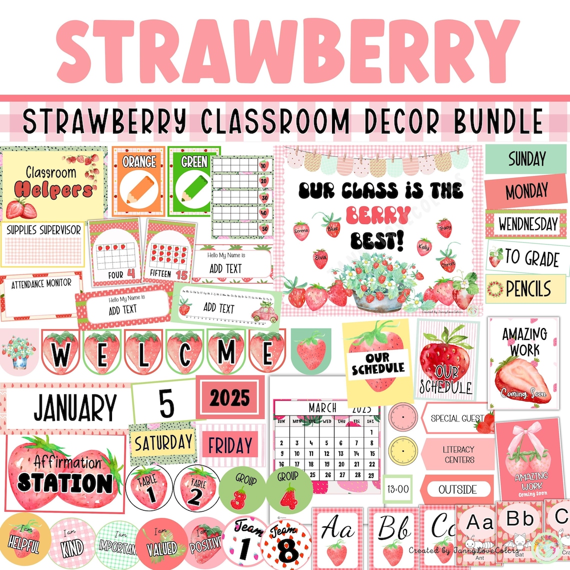 Strawberry Theme Classroom Decor Bundle | Printable | Editable | Door ...