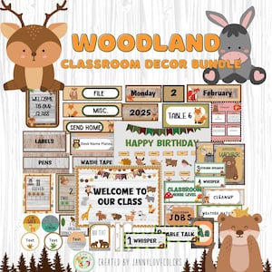 Woodland Animal Theme Classroom Decor Bundle, Printable, Easy Bulletin Board, Classroom Decorations