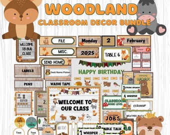 Woodland Animal Theme Classroom Decor Bundle, Printable, Easy Bulletin Board, Classroom Decorations