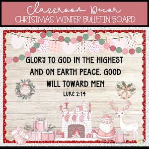 Christmas Christian Bulletin Board kit | Bible Verse Classroom Decor |  Printable