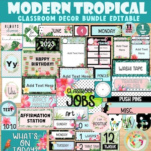Modern Tropical, Classroom Decor Bundle, Door Decor, Back to school, Printable, EDITABLE