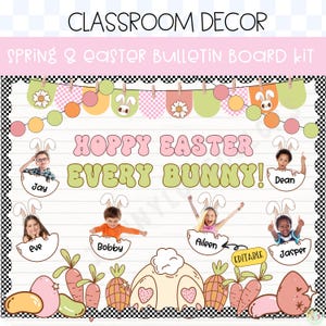 Hoppy Easter April Classroom |  Easter Holiday Bulletin Board | Door Decor Kit | Groovy Easter Bulletin Board | Retro Easter Bulletin Board