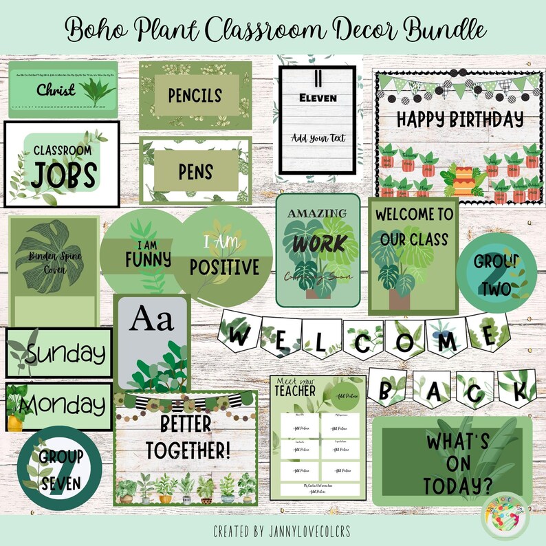 Boho Plant Classroom Decor Bundle: Editable Posters, Labels (digital ...