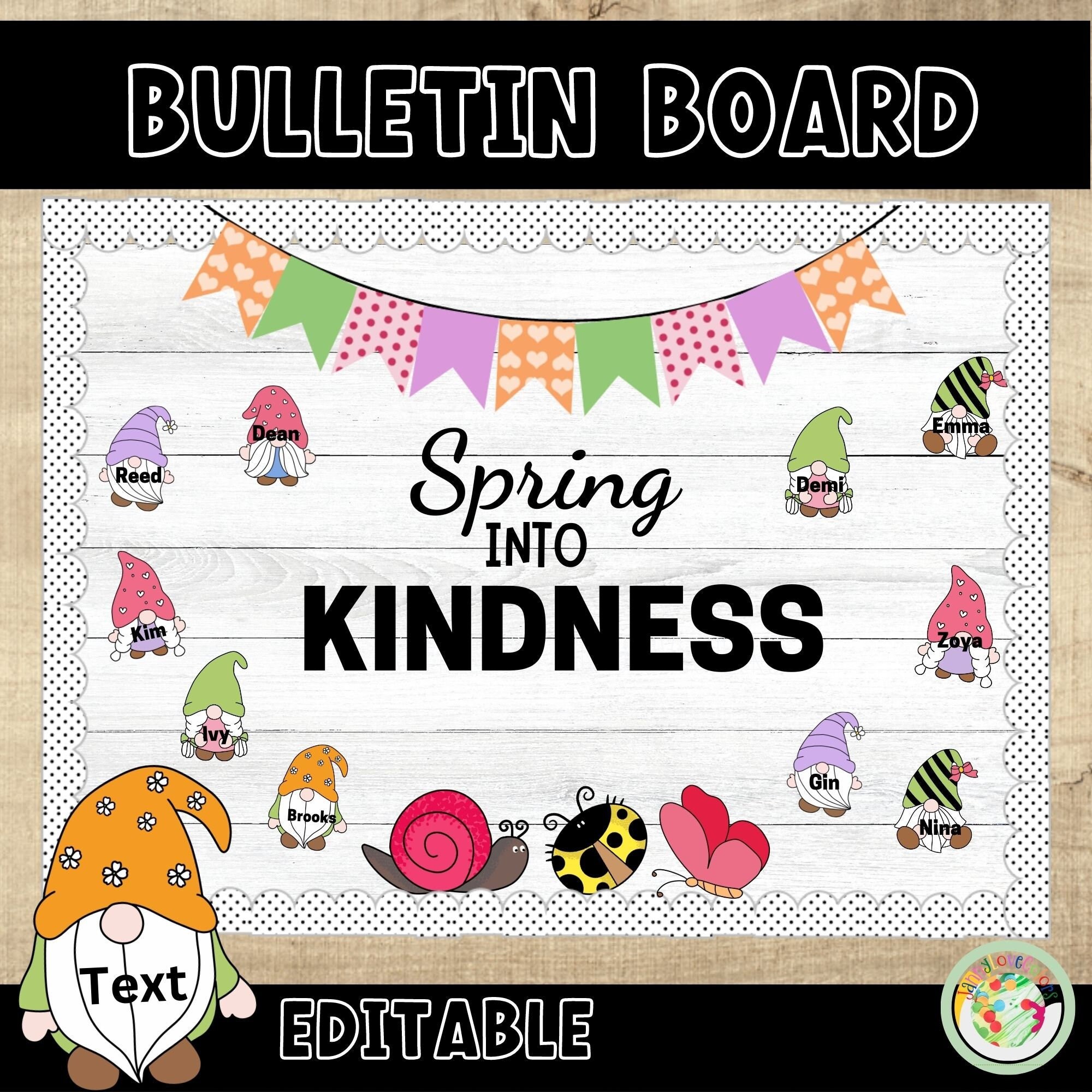 Hello Spring - April & May Bulletin Board - Kindness Bulletin Board Kit  Door Decor Editable