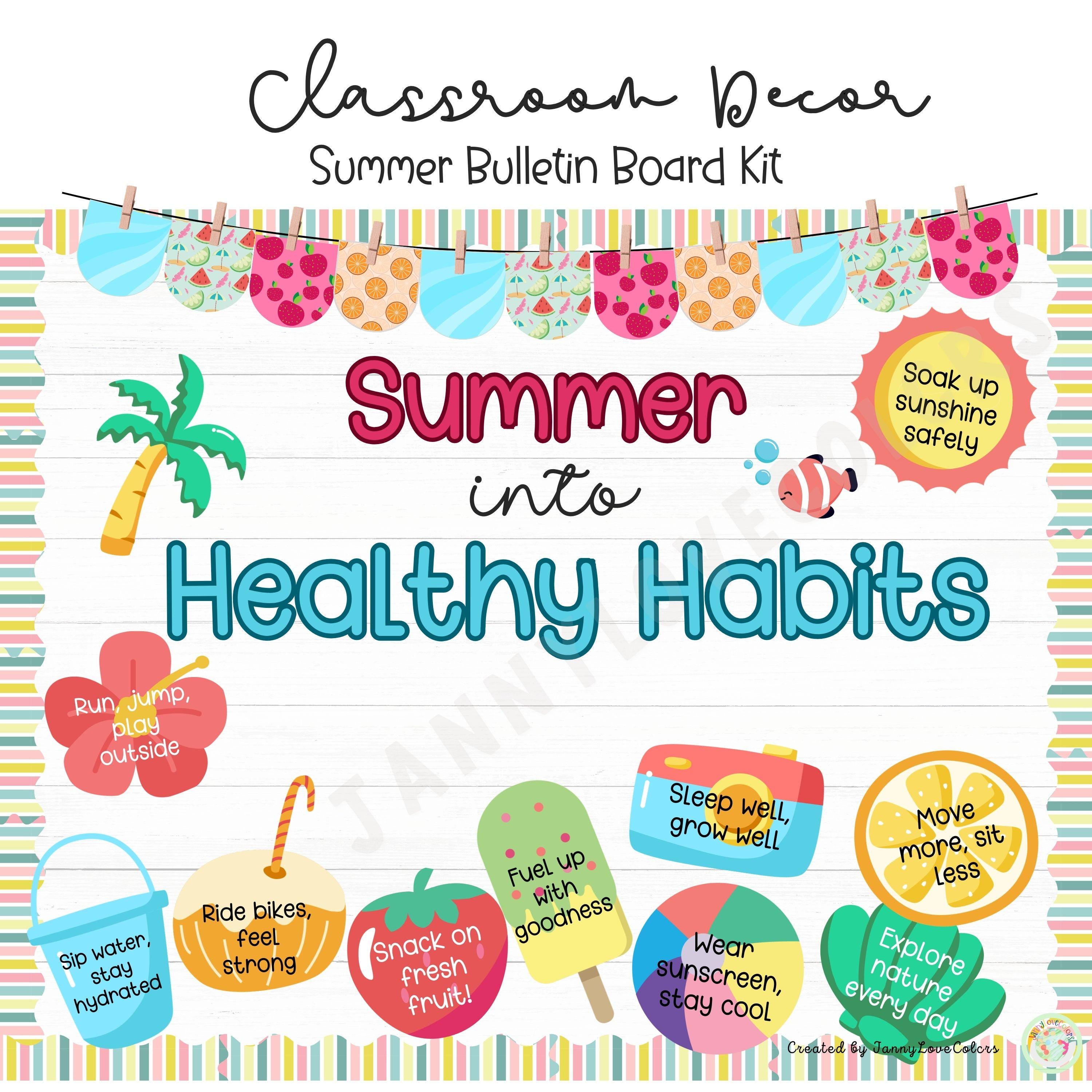 Zomerprikbord Gezonde gewoonten | Prikbordkit | Klasdecoratie | Geestelijke wellness | Afdrukbaar