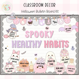 Halloween Healthy Habits | Bulletin Board | Pastel Ghost | October classroom | Mental health | Editable