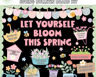 Kit de tablón de anuncios para el aula de primavera / Decoración para mentalidad de crecimiento y salud mental (descarga digital)