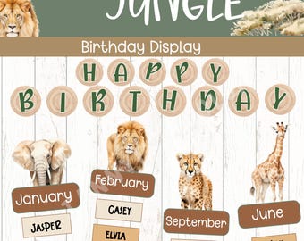 Modern Jungle Classroom Decor | Birthday Bulletin Board | Birthday Chart  | EDITABLE