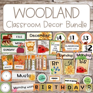 Woodland Classroom Decor Bundle Forest Animals  Rustic Theme | Watercolor Classroom Them| Classroom Decor Bundle