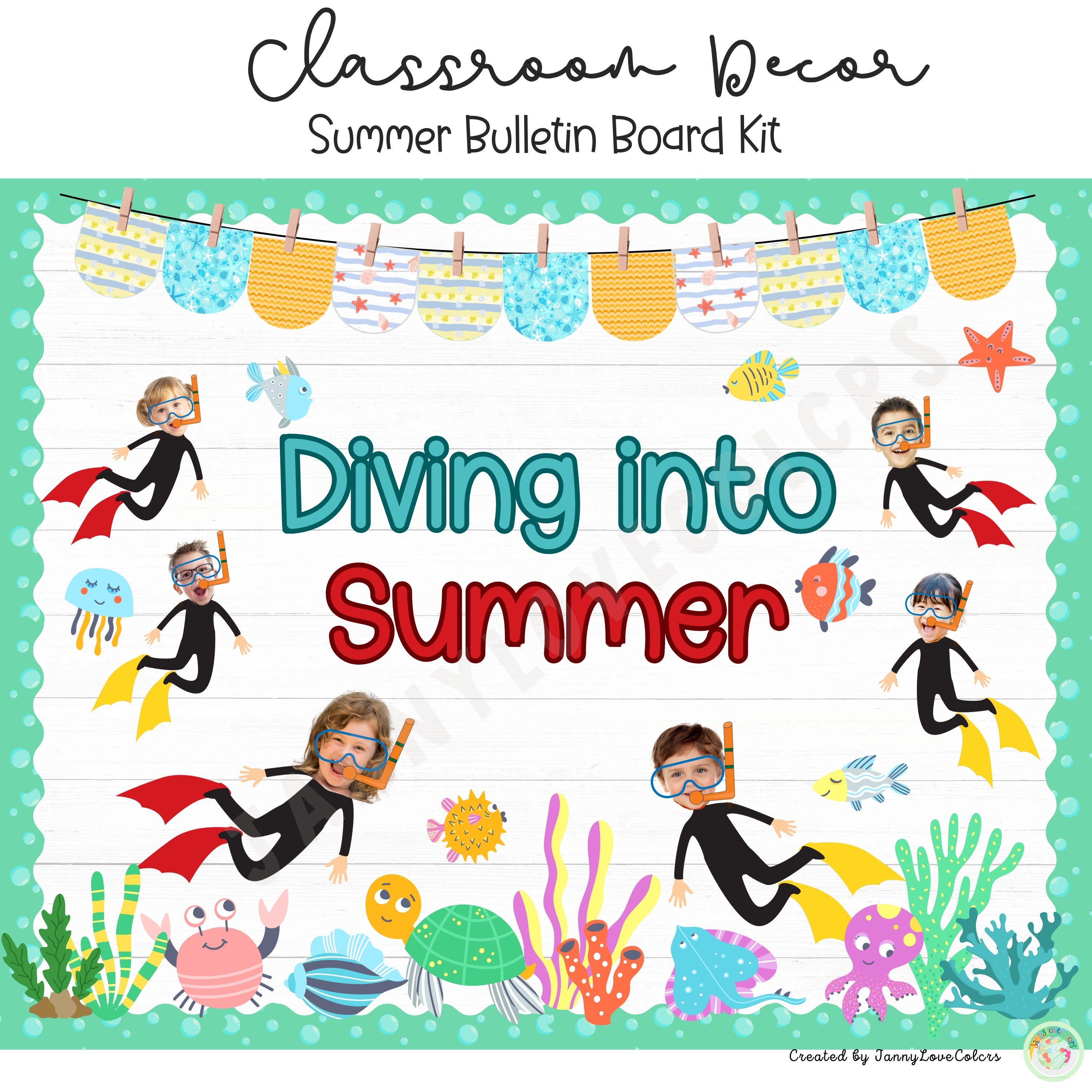 Summer Bulletin Board Kit | Classroom Door Decor | May Decor | End of School Year | Diving into Summer