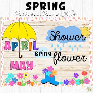 April Showers Bright May Flowers Bulletin Board Kit, Classroom Decor