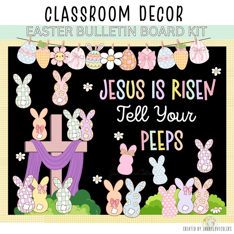Christian Easter Bulletin Board Kit: Classroom Decor, Bunny & Cross ...