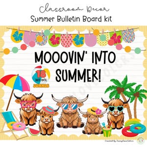 Countdown to Summer Bulletin Board Kit and Highland Cow Classroom Decor Seasonal Classroom Decor Teacher Resources Vacation