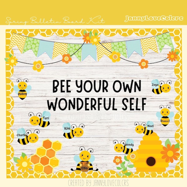 Bee Theme Spring Bulletin Board Kit April May Classroom Decor Editable