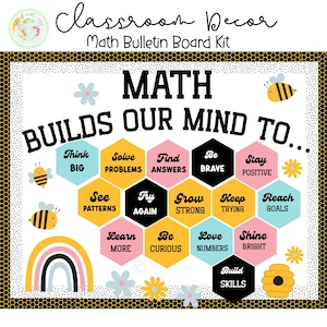 Growth Mindset Bulletin Board Kit | Motivational Board | Affirmation Wall | Math Door Decor | Editable