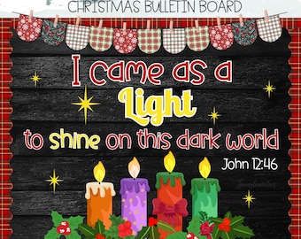 Prikbord kerst | Laat je licht schijnen | Bijbelvers klaslokaaldecoratie | (pdf)