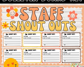 Staff Shout Outs Bulletin Board Letters Shout Out Cards Groovy Classroom Decor