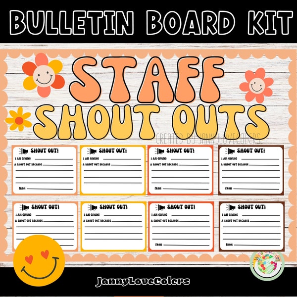 Staff Shout Outs Bulletin Board Letters Shout Out Cards Groovy Classroom Decor