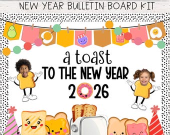 Kit de tableau d'affichage du Nouvel An | Décoration d'hiver modifiable pour la classe (PDF)