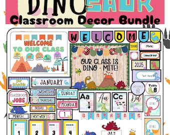 Dinosaur Classroom Decor Theme Bundle Printable Digital Download