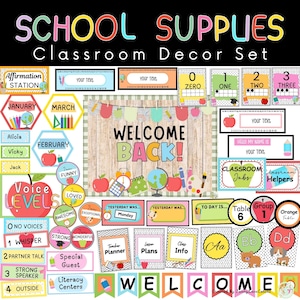 School Supplies Classroom Decor Bundle | Editable Classroom Decor | Simple Classroom