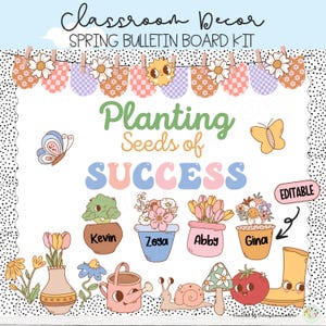 Retro Plant Kindness Spring Bulletin Board Kit, April, and May Bulletin Board  and Door Decor, Printable, Editable