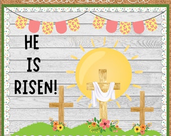 He Is Risen Easter Bulletin Board Resurrection Classroom Door Decor Easter bulletin board kit