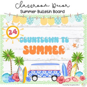 Summer Countdown Bulletin Board | End of year bulletin board | Door Decor | seaside bulletin board | Summer vacation bulletin board