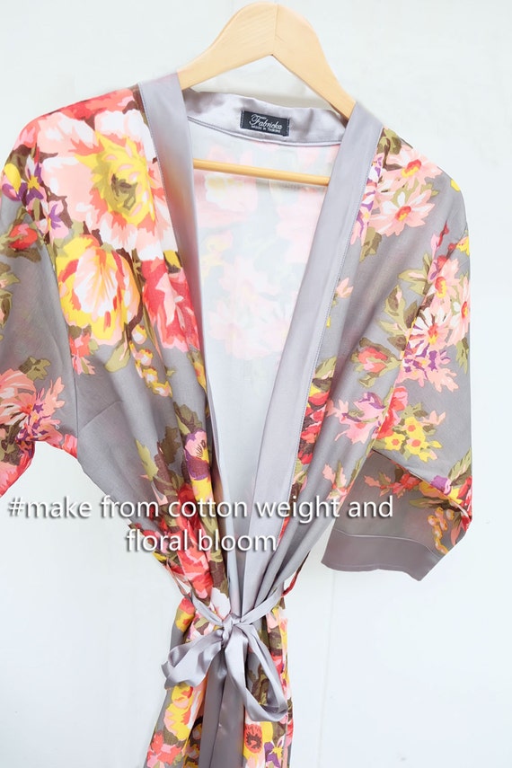 gray floral robe