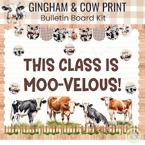 Cow Print Bulletin Board Kit: Gingham Farm Classroom Decor (PDF Files)
