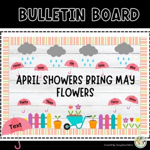 April Showers Bring May Flowers | spring Bulletin Board Kit | Decor Decor | Classroom Decor Printable | Editable