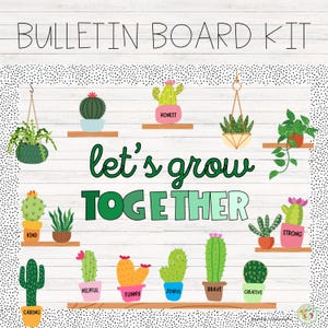 Let&#39;s Grow Together Bulletin Board Back to School Bulletin Board Cactus Bulletin Board Classroom Decor